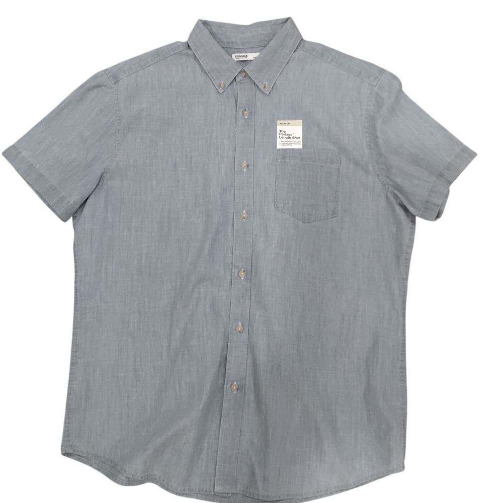 SONOMA Goods for Life Mens Short Sleeve Button Down Shirt Blue- L 4029‎